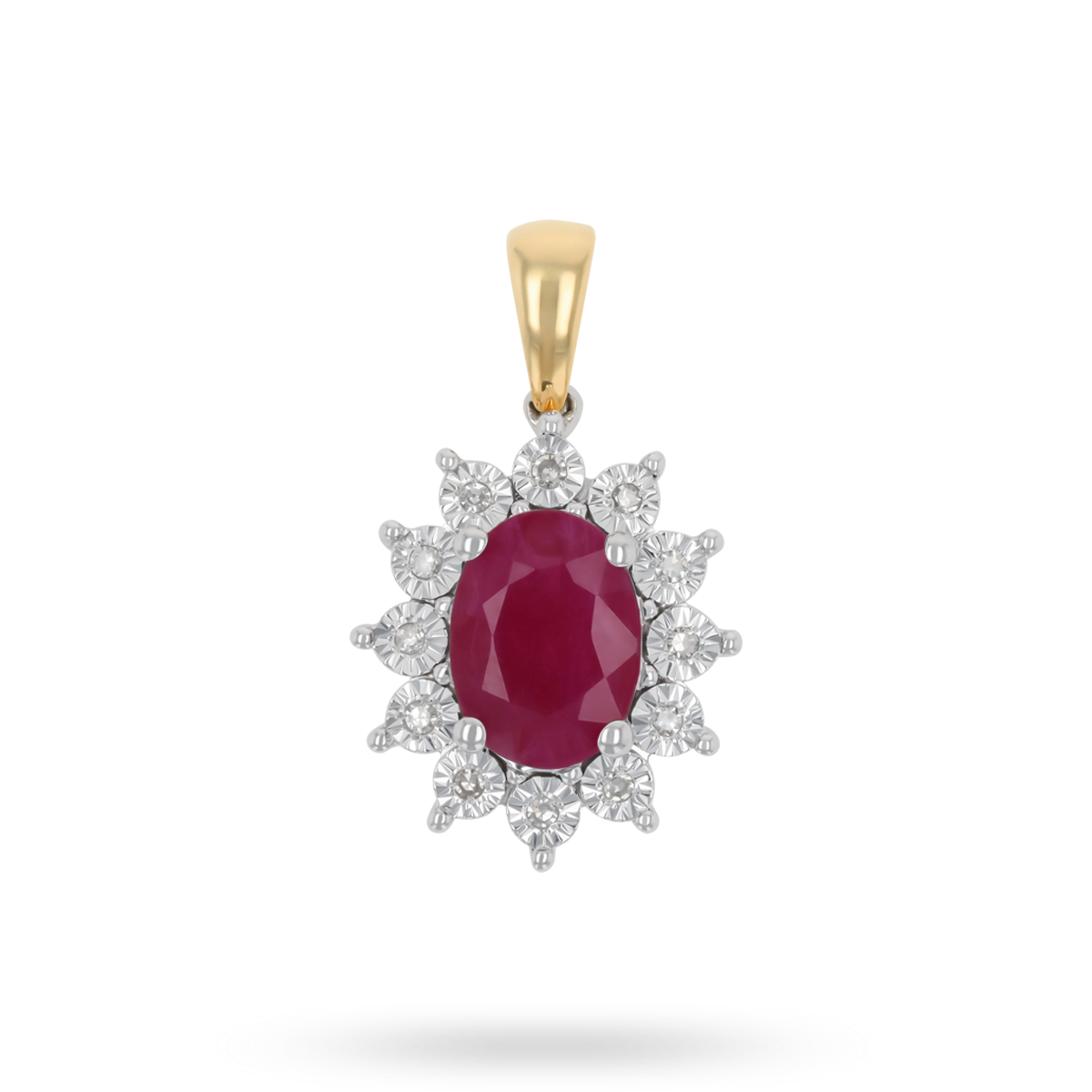 9ct White Gold Oval Shaped Ruby & Diamond Cluster Pendant