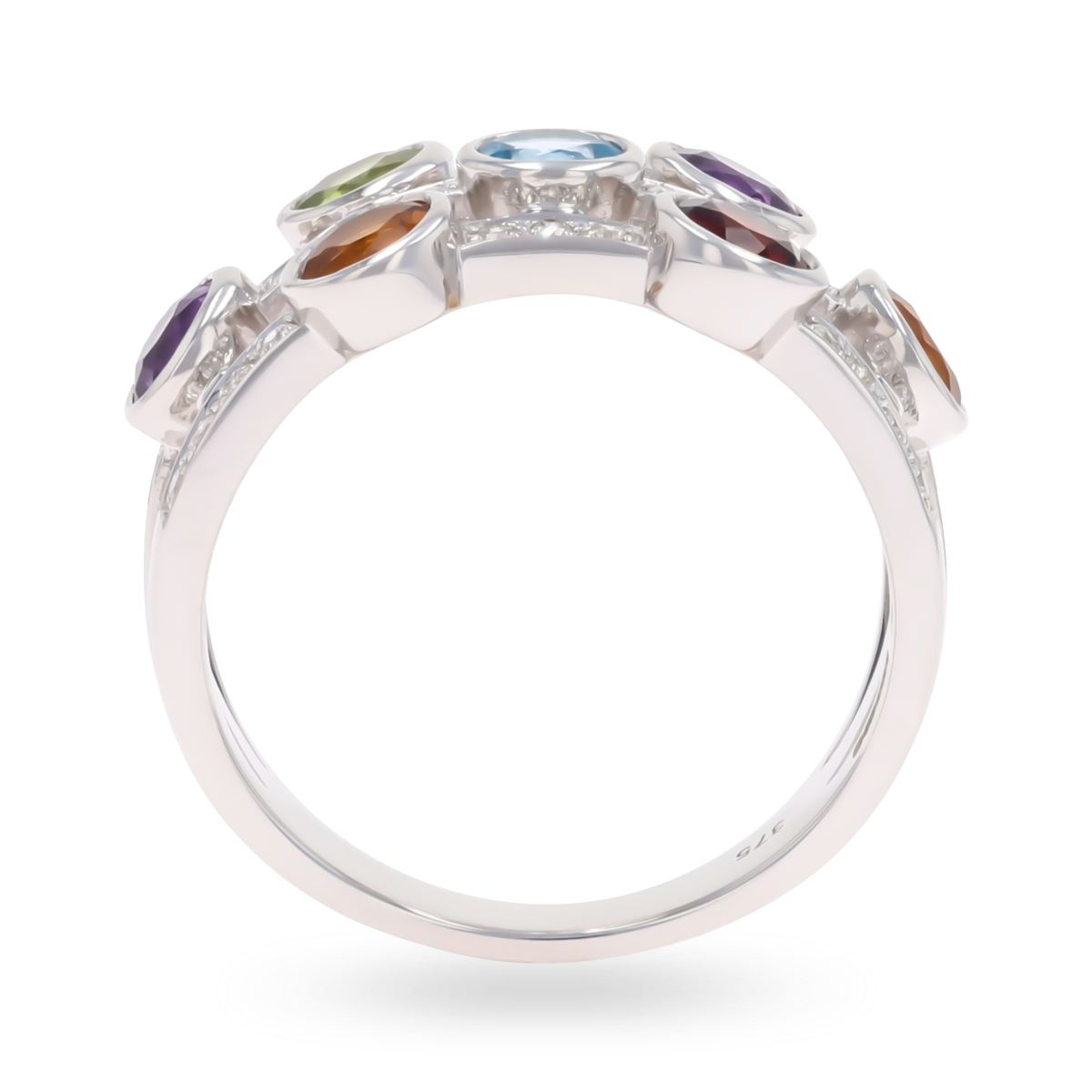 9ct White Gold Multi Gemstone & Diamond Bubble Ring