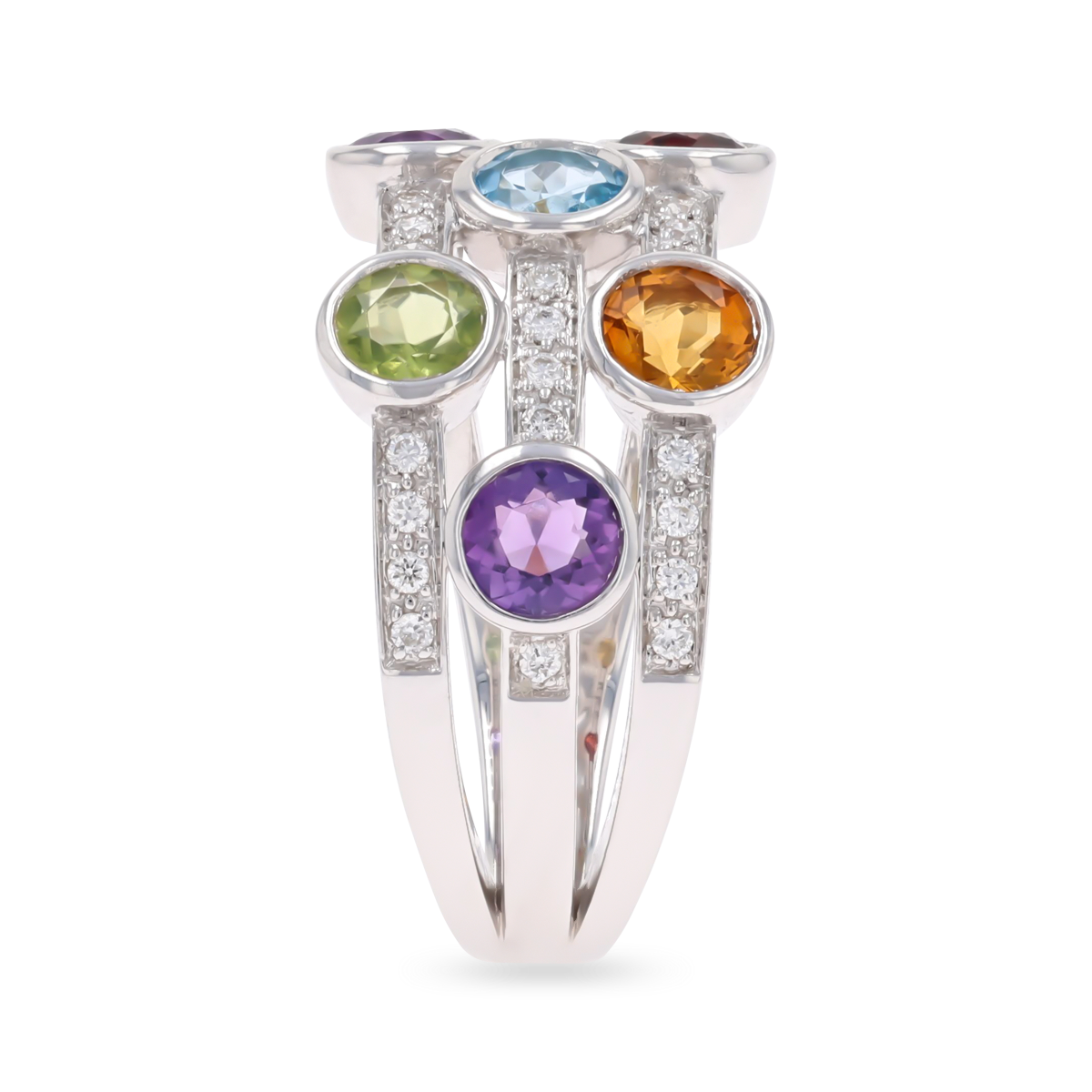 9ct White Gold Multi Gemstone & Diamond Bubble Ring