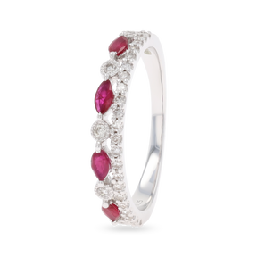 9ct White Gold Marquise Shaped Ruby & Diamond Ring