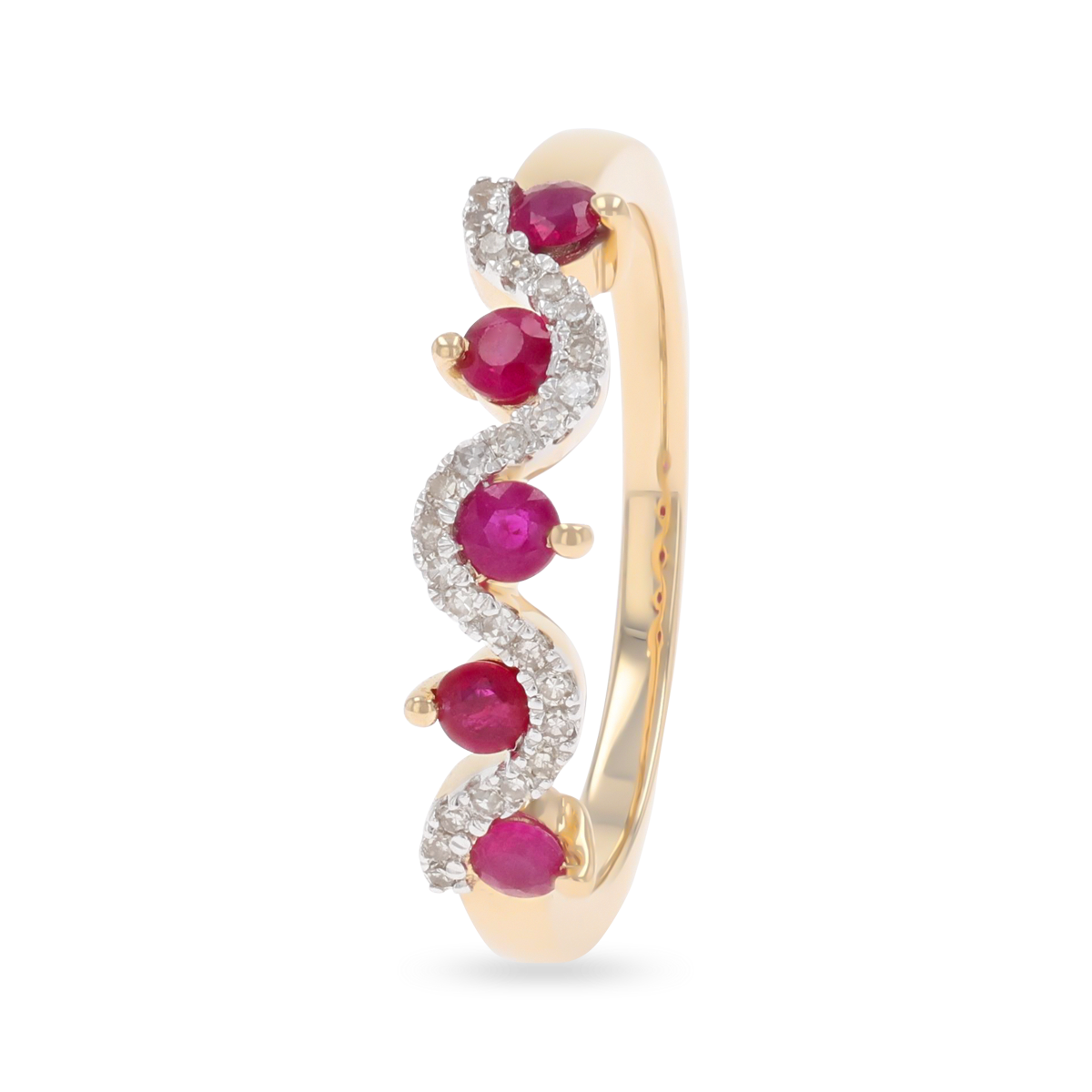 9ct Yellow Gold Ruby & Diamond Wave Ring