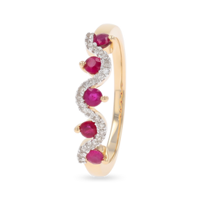 9ct Yellow Gold Ruby & Diamond Wave Ring