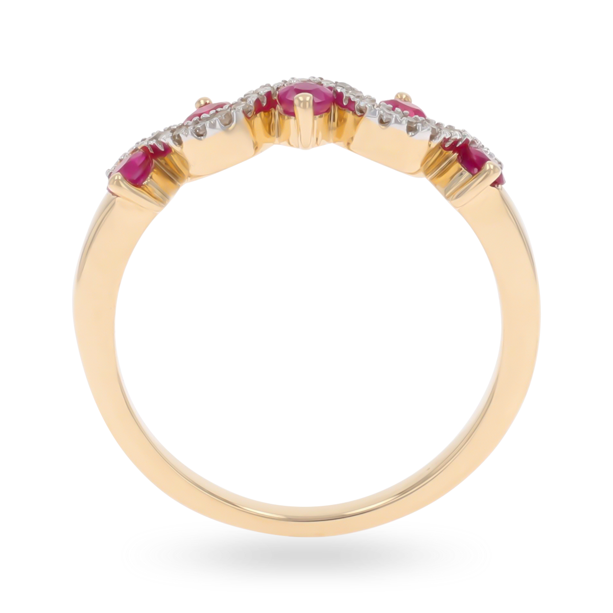 9ct Yellow Gold Ruby & Diamond Wave Ring