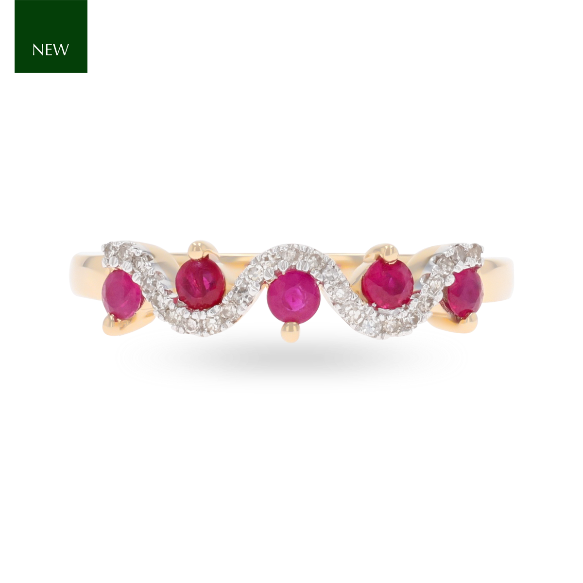 9ct Yellow Gold Ruby & Diamond Wave Ring