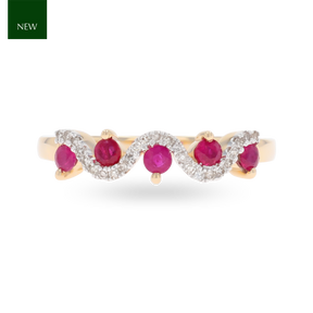 9ct Yellow Gold Ruby & Diamond Wave Ring