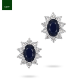 9ct White Gold Oval Sapphire & Diamond Cluster Stud Earrings