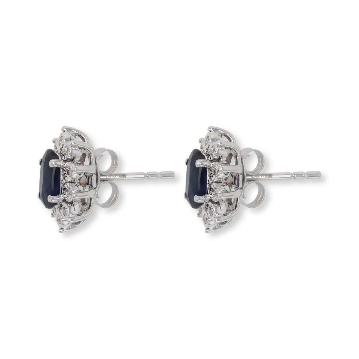 9ct White Gold Oval Sapphire & Diamond Cluster Stud Earrings