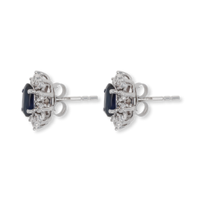 9ct White Gold Oval Sapphire & Diamond Cluster Stud Earrings