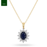 9ct White Gold Oval Shaped Sapphire & Diamond Cluster Pendant