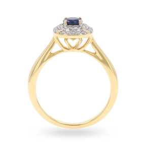 9ct Yellow Gold Sapphire & Diamond Double Halo Ring