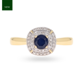 9ct Yellow Gold Sapphire & Diamond Double Halo Ring