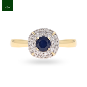 9ct Yellow Gold Sapphire & Diamond Double Halo Ring