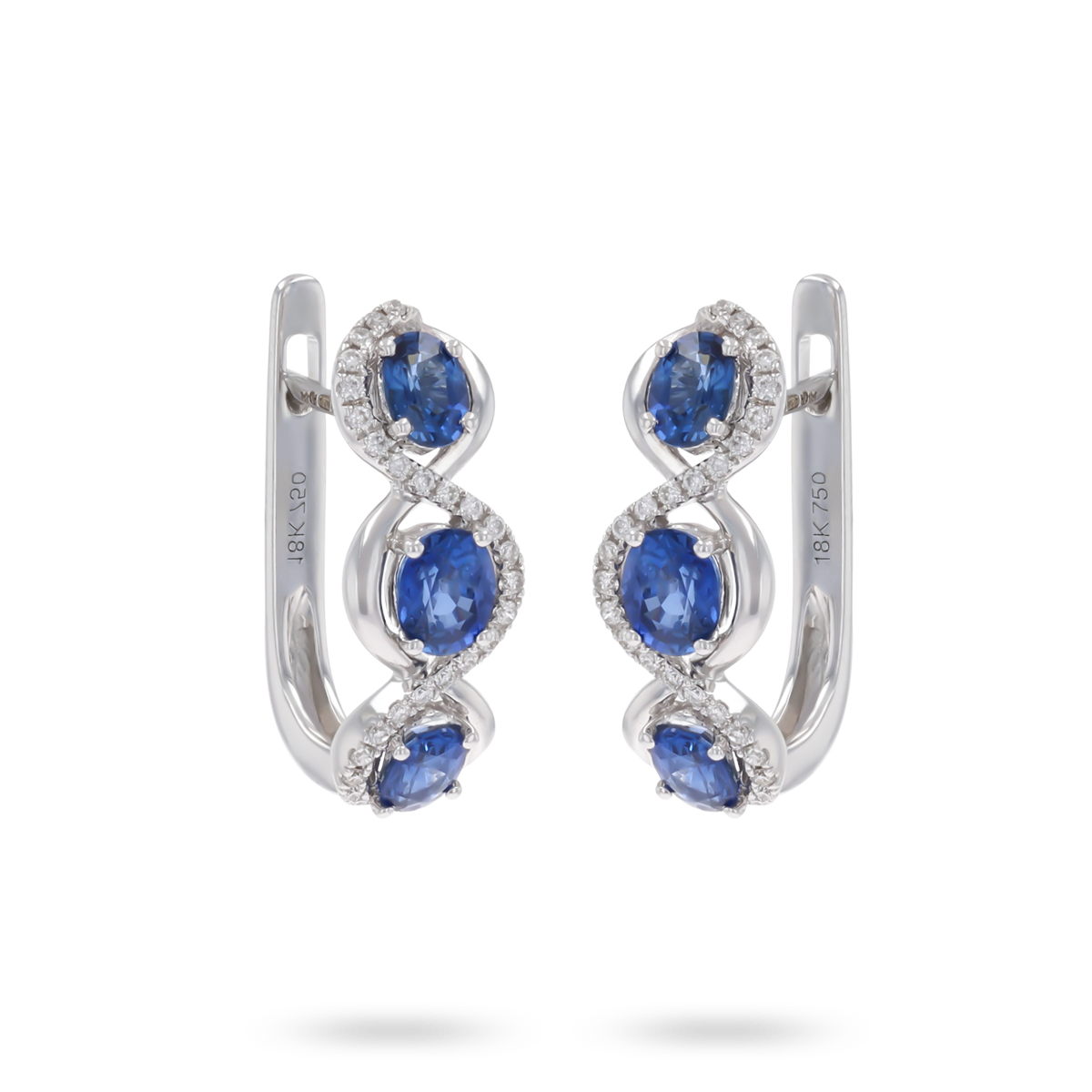 18ct White Gold Oval Cut Sapphire & Diamond Infinity Hoop Earrings