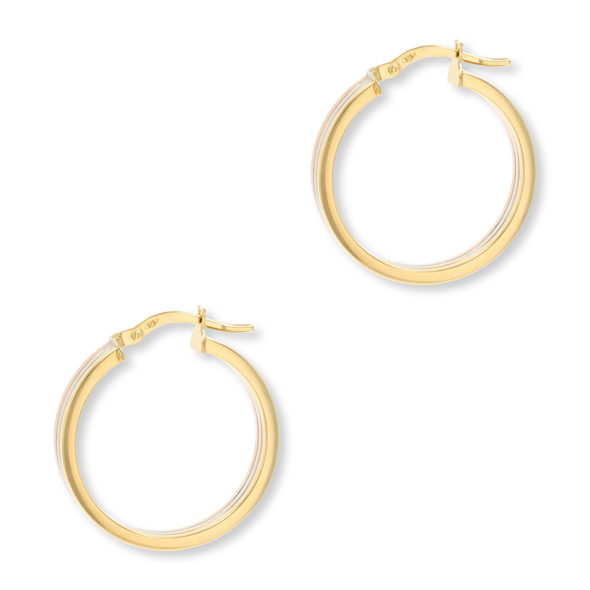9ct Three Colour Gold Triple Band Hoop Earrings