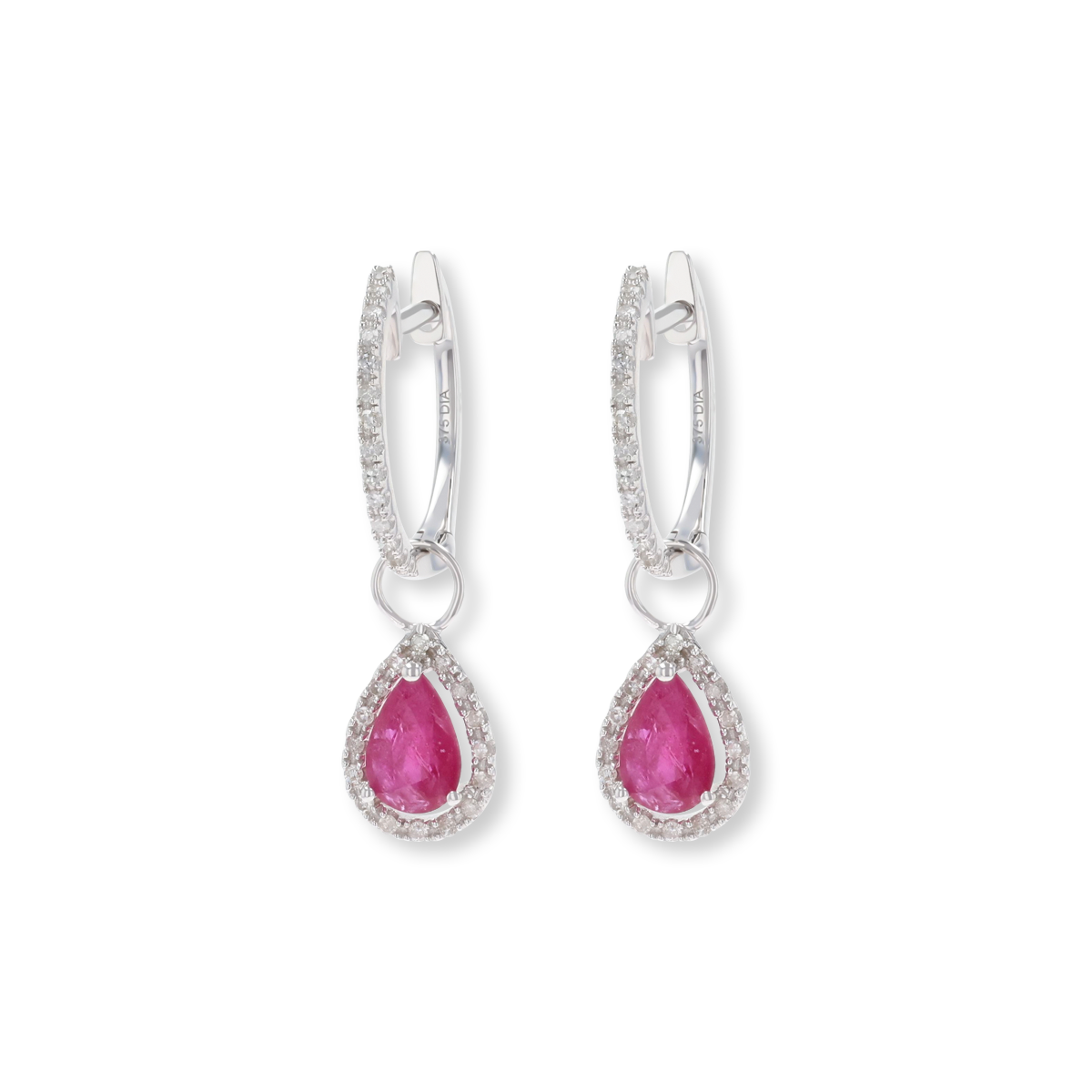 9ct White Gold Pear Shaped Ruby & Diamond Hoop Earrings