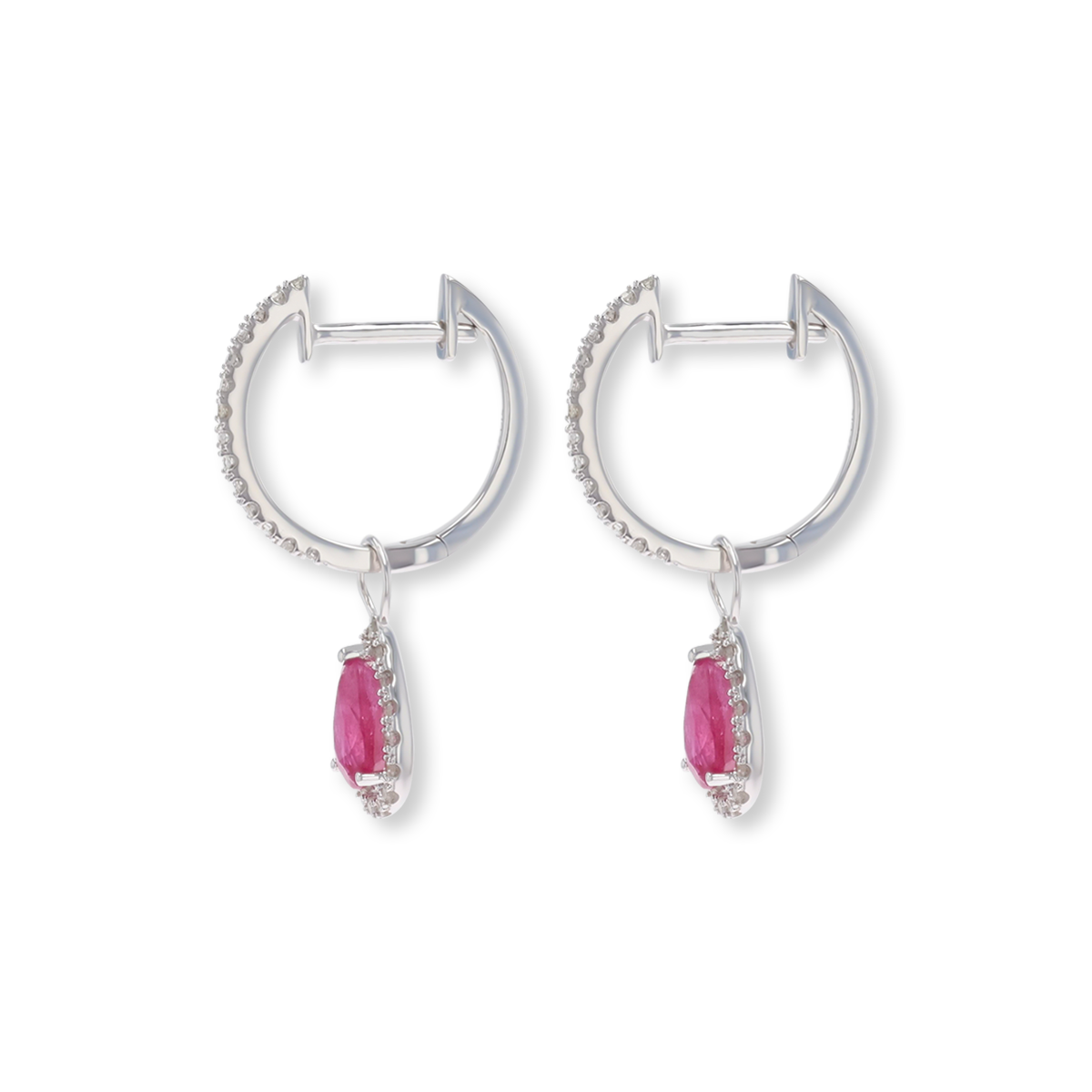 9ct White Gold Pear Shaped Ruby & Diamond Hoop Earrings