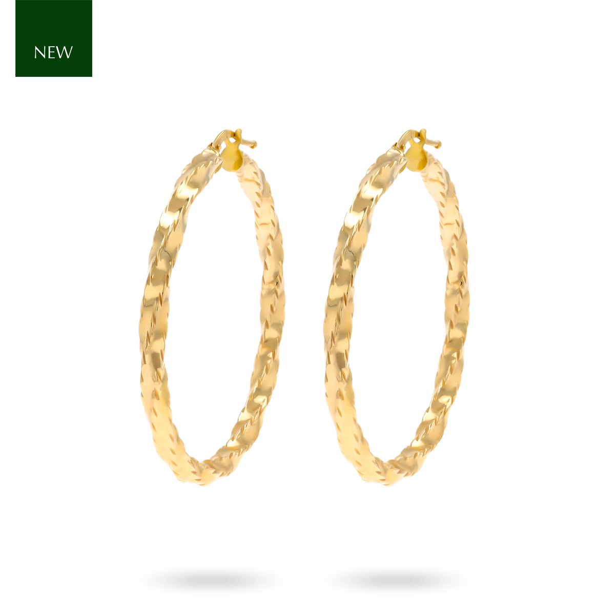 9ct Yellow Gold Diamond Cut Twist Hoop Earrings