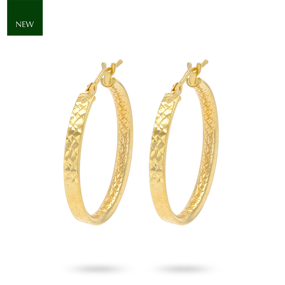 9ct Yellow Gold Diamond Cut Band Hoop Earrings