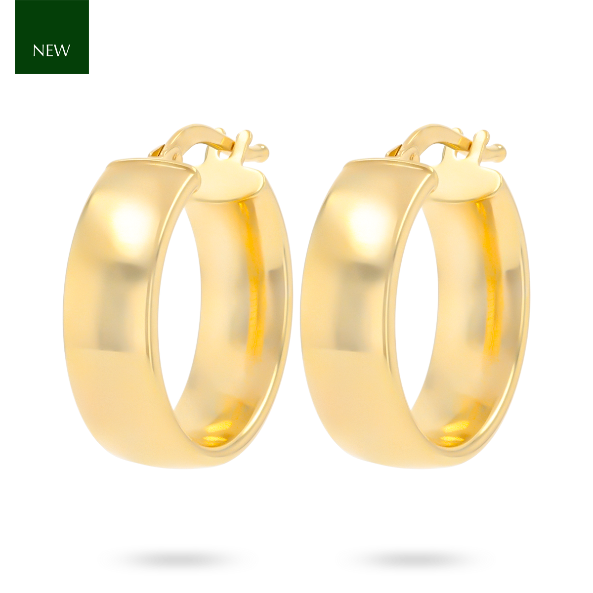 9ct Yellow Gold Plain Wide Band Hoop Earrings