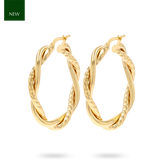 9ct Yellow Gold Double Twist Diamond Cut Hoop Earrings