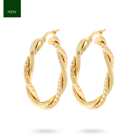 9ct Yellow Gold Double Twist Diamond Cut Hoop Earrings