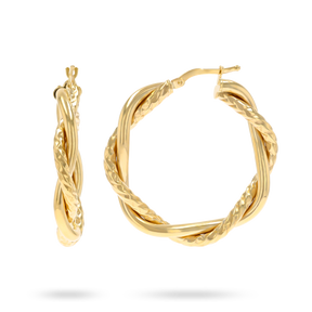 9ct Yellow Gold Double Twist Diamond Cut Hoop Earrings