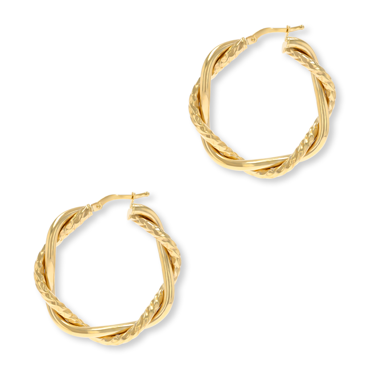9ct Yellow Gold Double Twist Diamond Cut Hoop Earrings