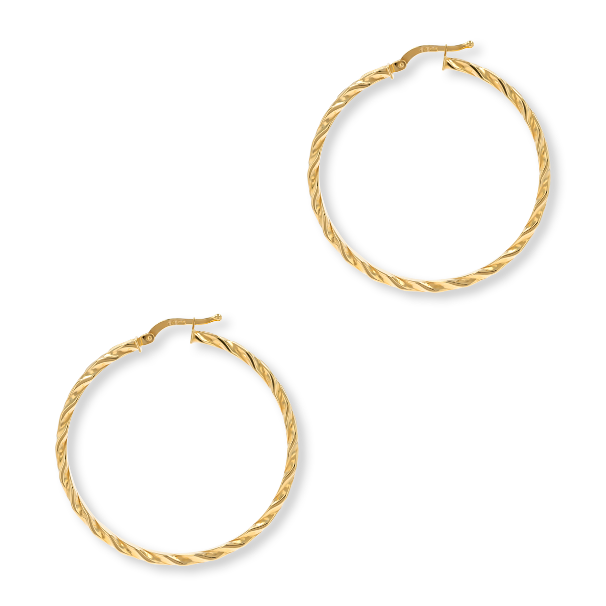 9ct Yellow Gold Flat Grooved Twisted Hoop Earrings