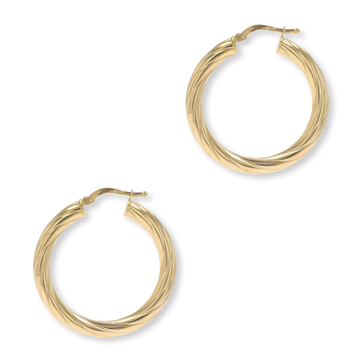 9ct Yellow Gold Chunky Twisted Round Hoop Earrings