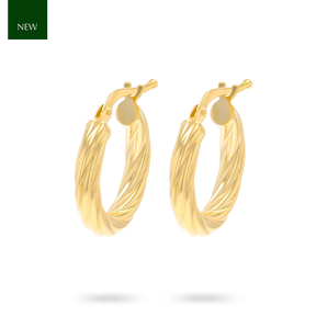 9ct Yellow Gold Small Chunky Twisted Round Hoop Earrings