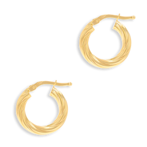 9ct Yellow Gold Small Chunky Twisted Round Hoop Earrings