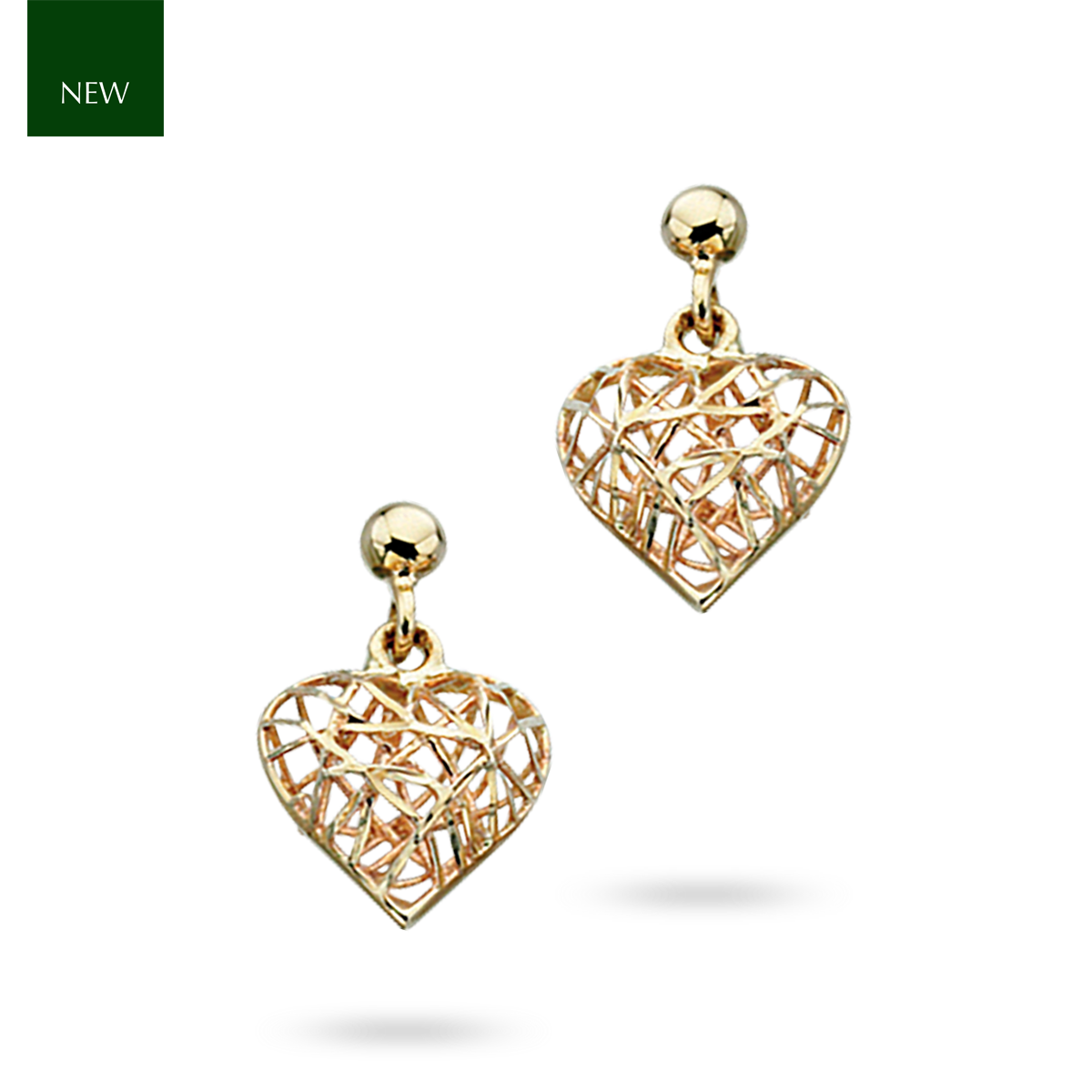 9ct Yellow Gold Caged Heart Drop Earrings