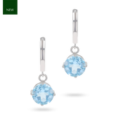 Sterling Silver Blue Topaz Hinged Huggie Earrings