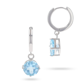 Sterling Silver Blue Topaz Hinged Huggie Earrings