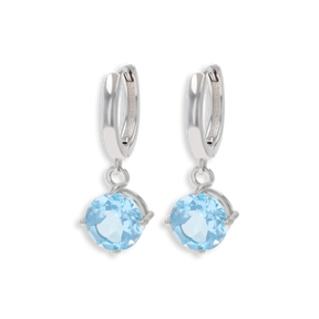 Sterling Silver Blue Topaz Hinged Huggie Earrings