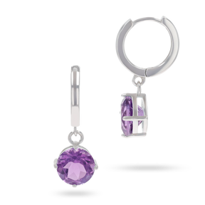 Sterling Silver Amethyst Hinged Huggie Earrings