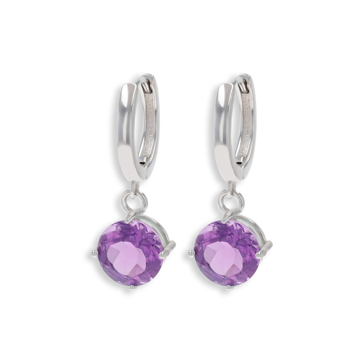 Sterling Silver Amethyst Hinged Huggie Earrings