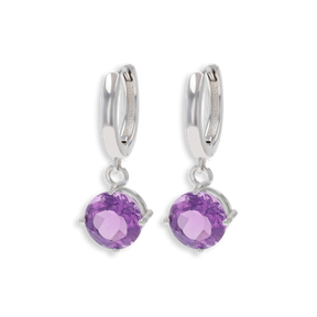 Sterling Silver Amethyst Hinged Huggie Earrings
