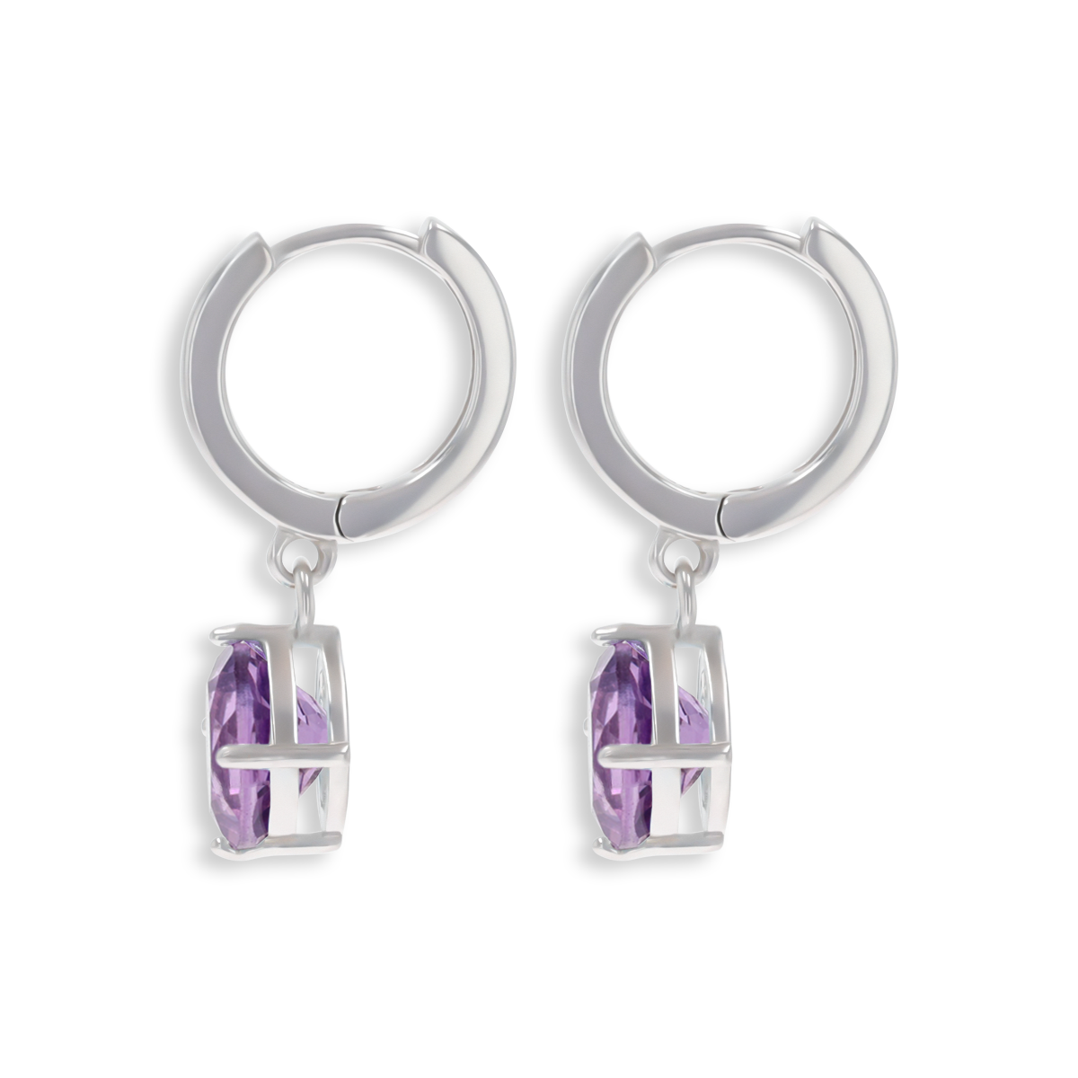 Sterling Silver Amethyst Hinged Huggie Earrings