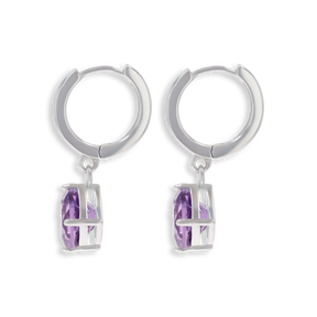Sterling Silver Amethyst Hinged Huggie Earrings