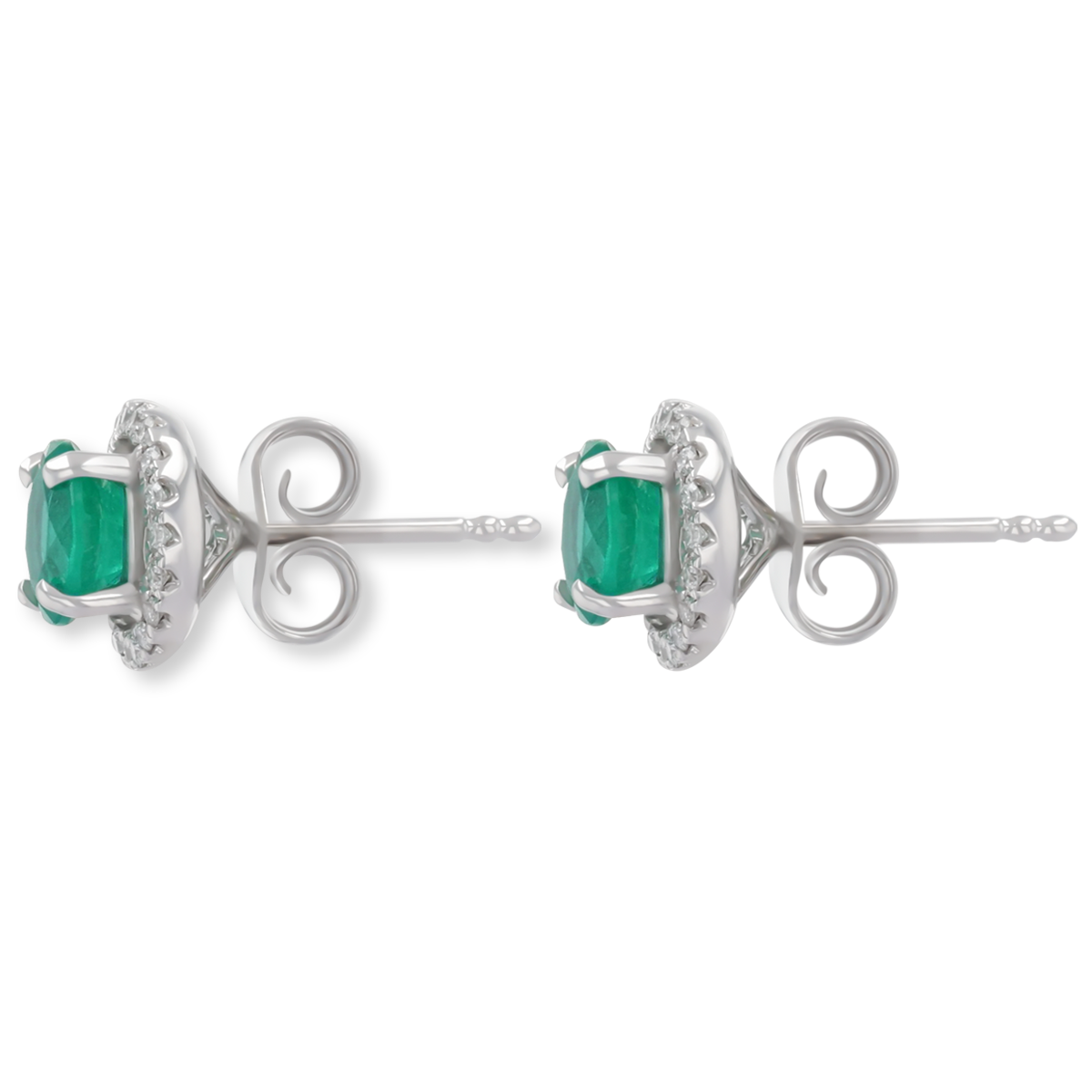 18ct White Gold Round Shaped Emerald & Diamond Halo Stud Earrings