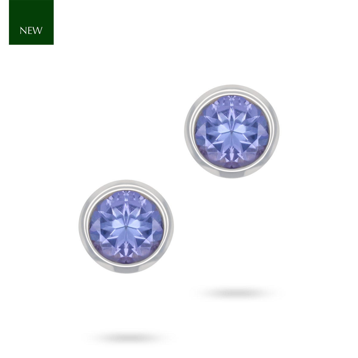 9ct White Gold Round Shaped Tanzanite Bezel Set Stud Earrings