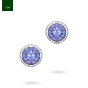 9ct White Gold Round Shaped Tanzanite Bezel Set Stud Earrings