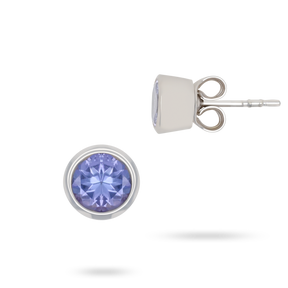 9ct White Gold Round Shaped Tanzanite Bezel Set Stud Earrings