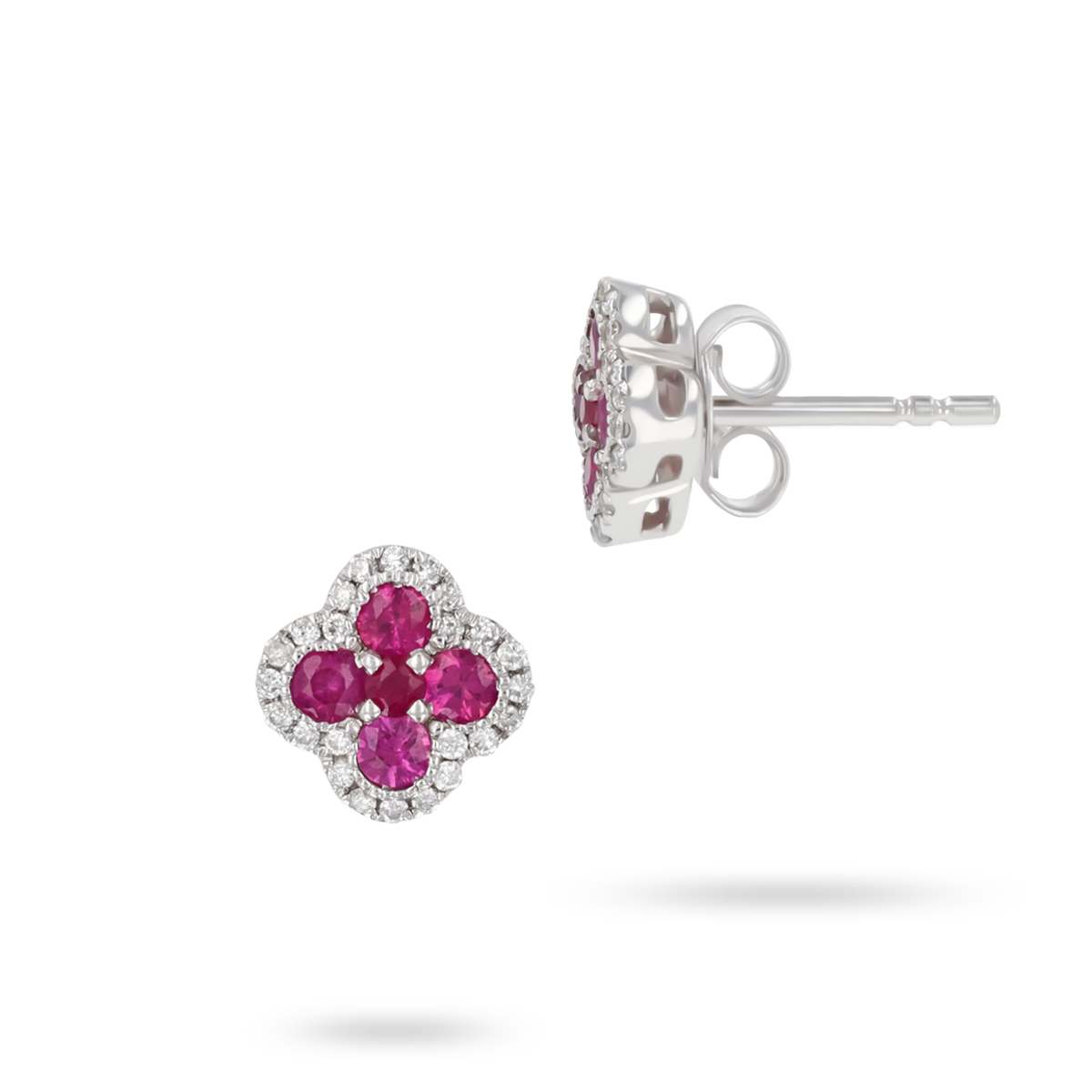 9ct White Gold Ruby & Diamond Quatrefoil Stud Earrings