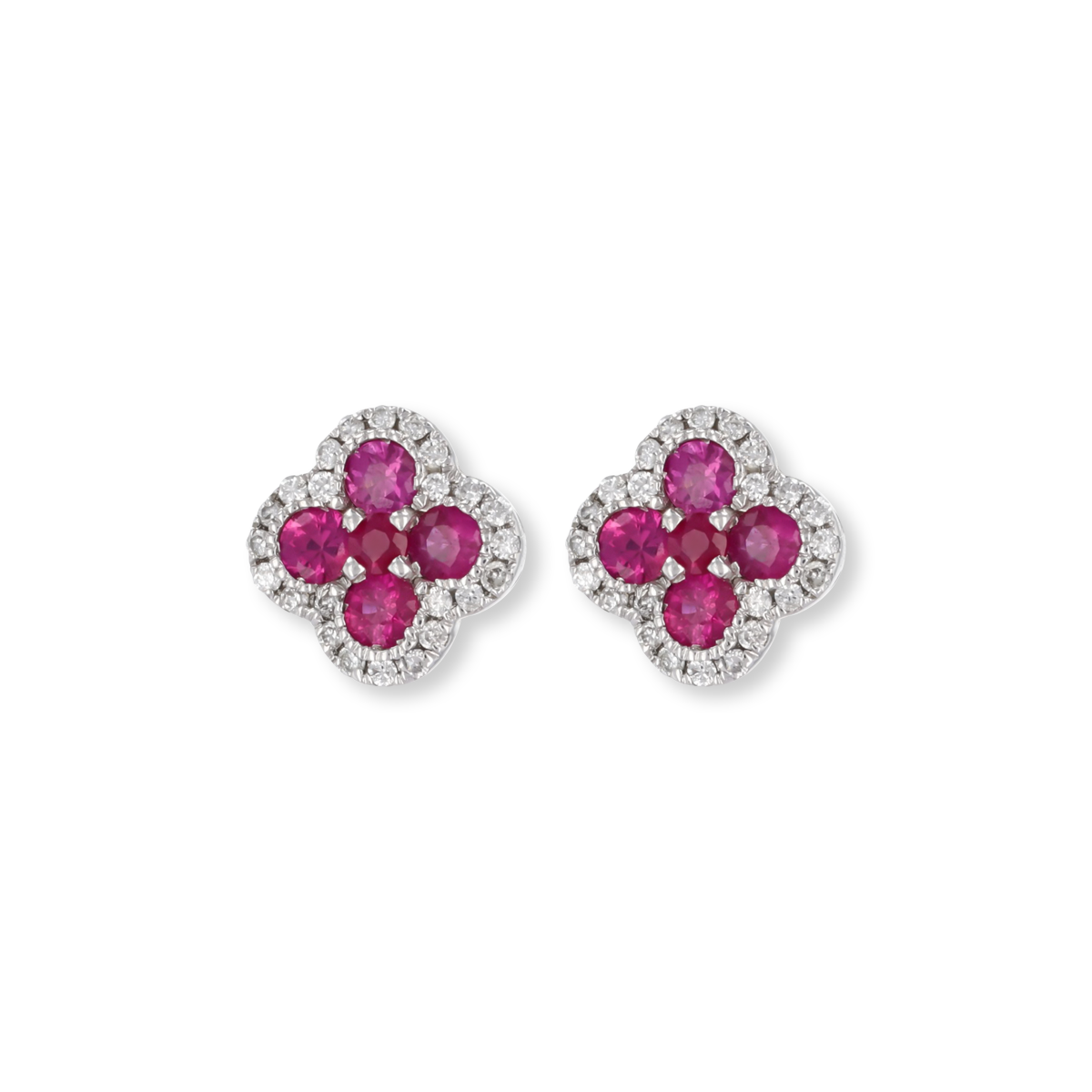 9ct White Gold Ruby & Diamond Quatrefoil Stud Earrings