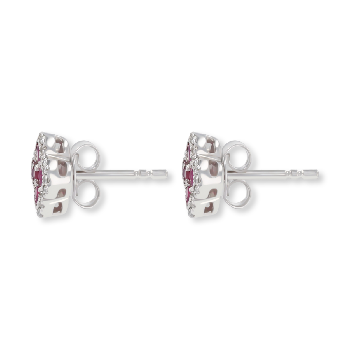 9ct White Gold Ruby & Diamond Quatrefoil Stud Earrings