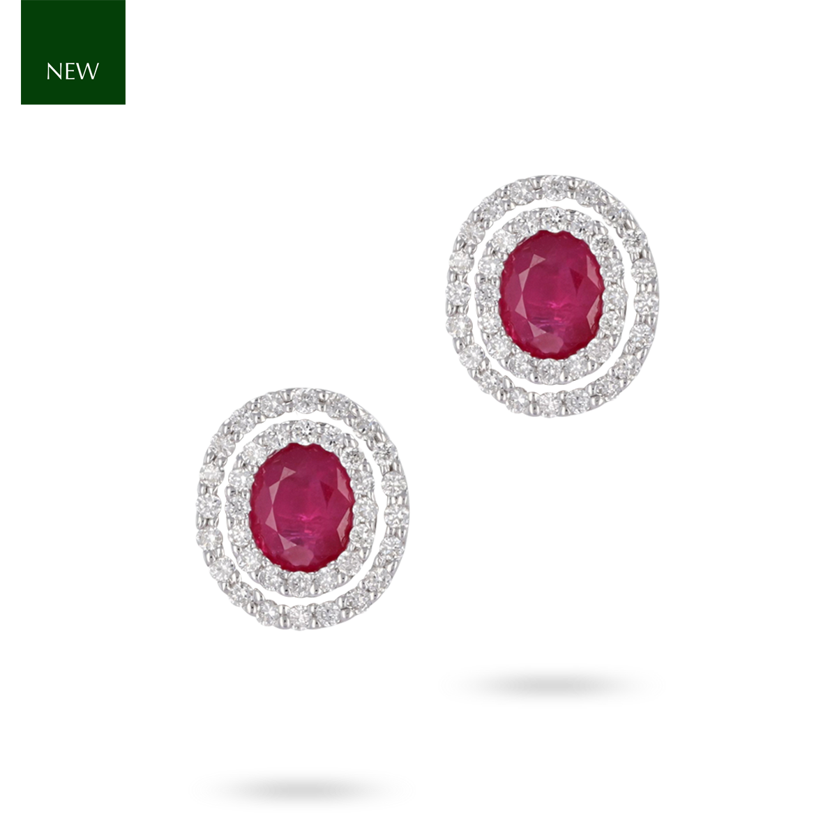 9ct White Gold Oval Ruby & Diamond Double Halo Stud Earrings