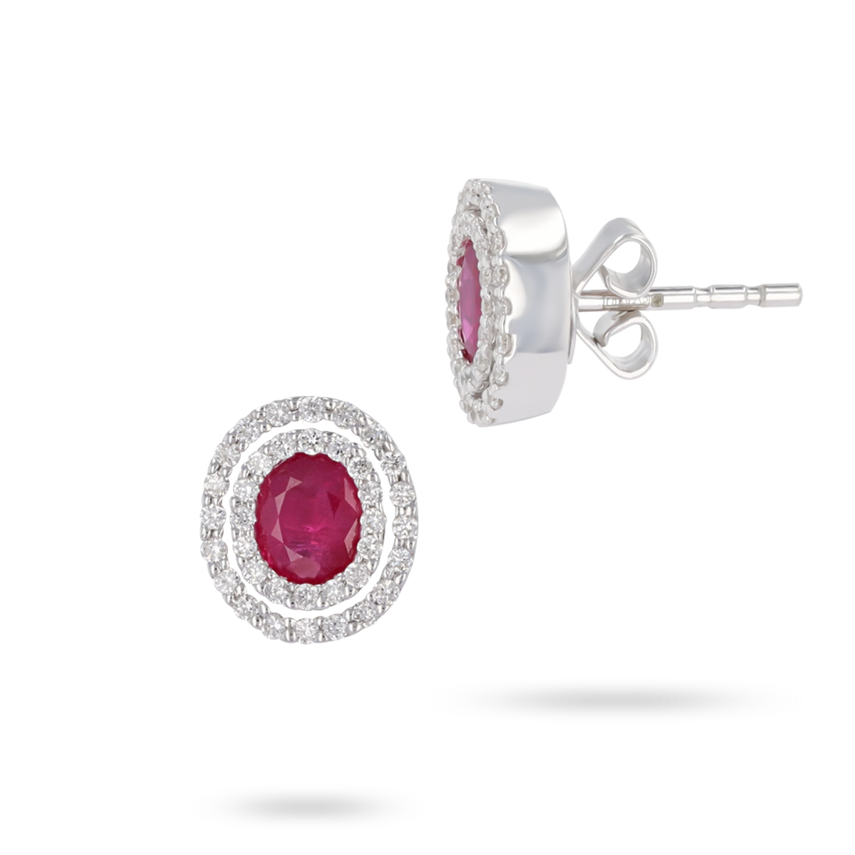 9ct White Gold Oval Ruby & Diamond Double Halo Stud Earrings
