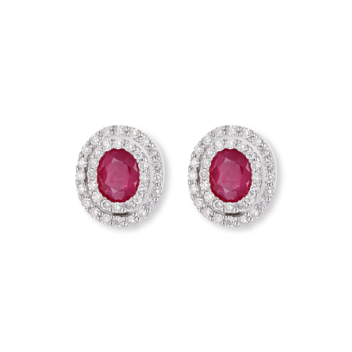9ct White Gold Oval Ruby & Diamond Double Halo Stud Earrings